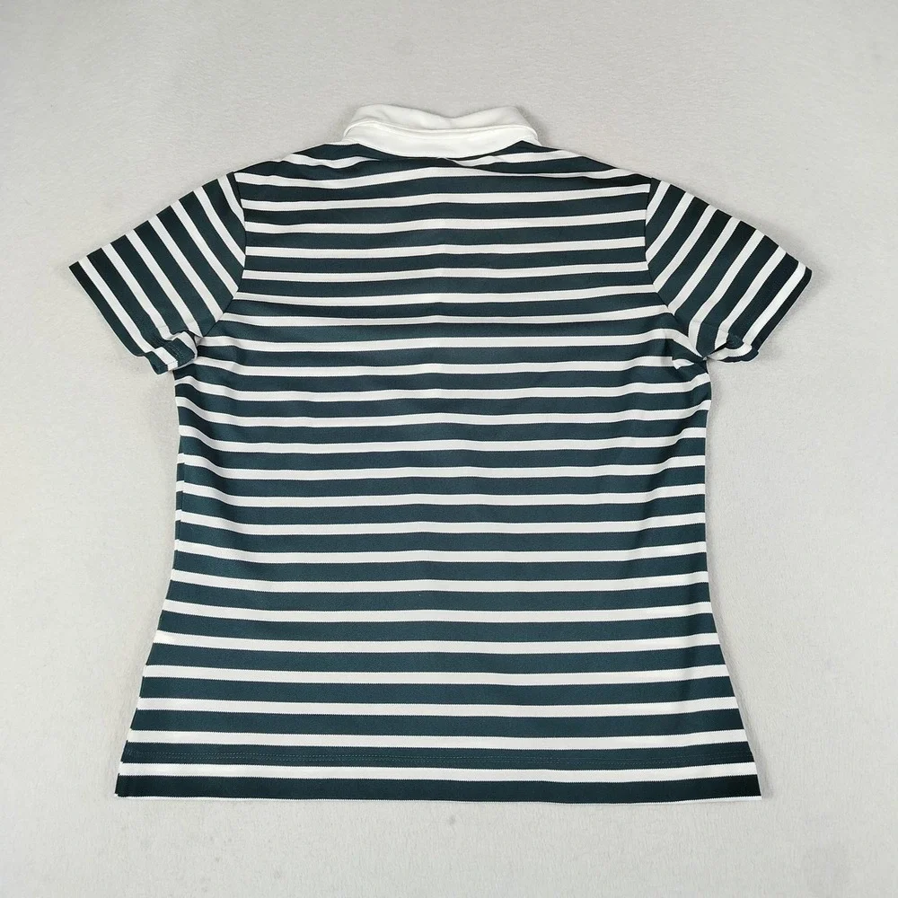 Nike Golf Polo Shirt Womens Medium‎ Green White Stripe Dri Fit Bobcat Trail